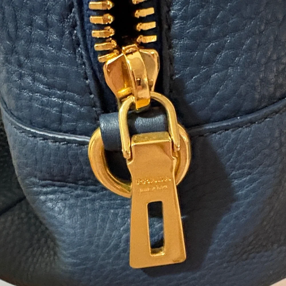 Prada Vitello Daino Bauletto Midnight Blue Pebbled Leather Satchel - Picture 7 of 13